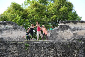 Danielle, Robyn and D'Aun were celebrating with a high five about...um...something?